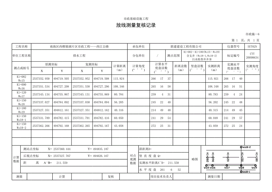 施工放線測量記錄表2_第1頁