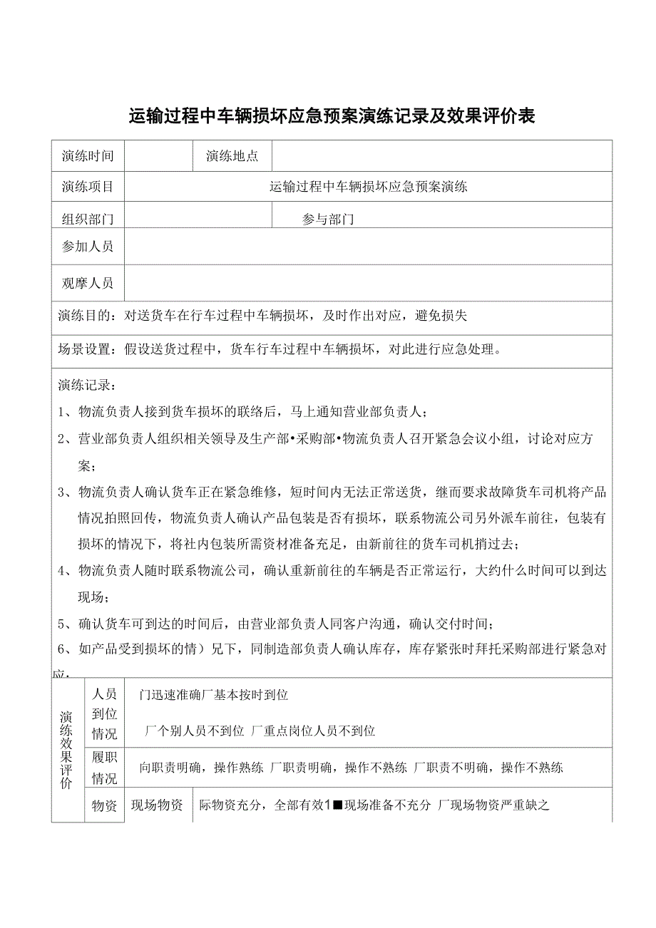 运输过程中车辆损坏应急预案演练记录_第1页