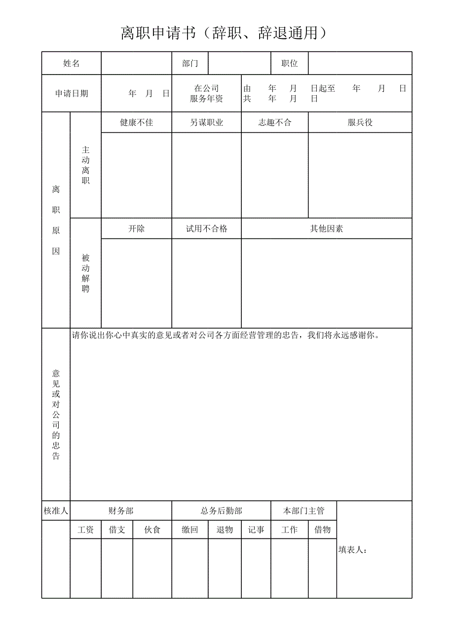 離職申請書(辭職、辭退通用)_第1頁