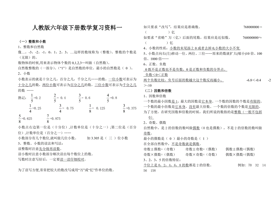 人教版小升初数学复习资料精华版_第1页