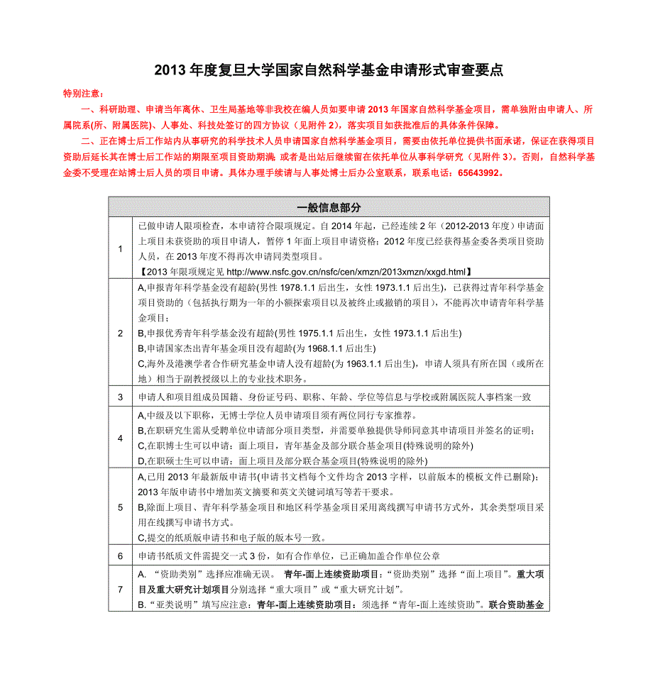 2013年度复旦大学国家自然科学基金申请形式审查要点_第1页