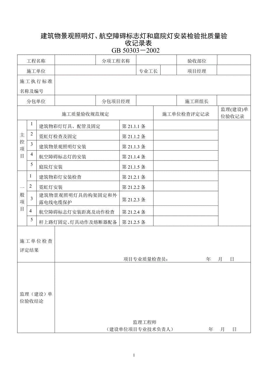 建筑电气工程检验批质量检验记录表_第1页