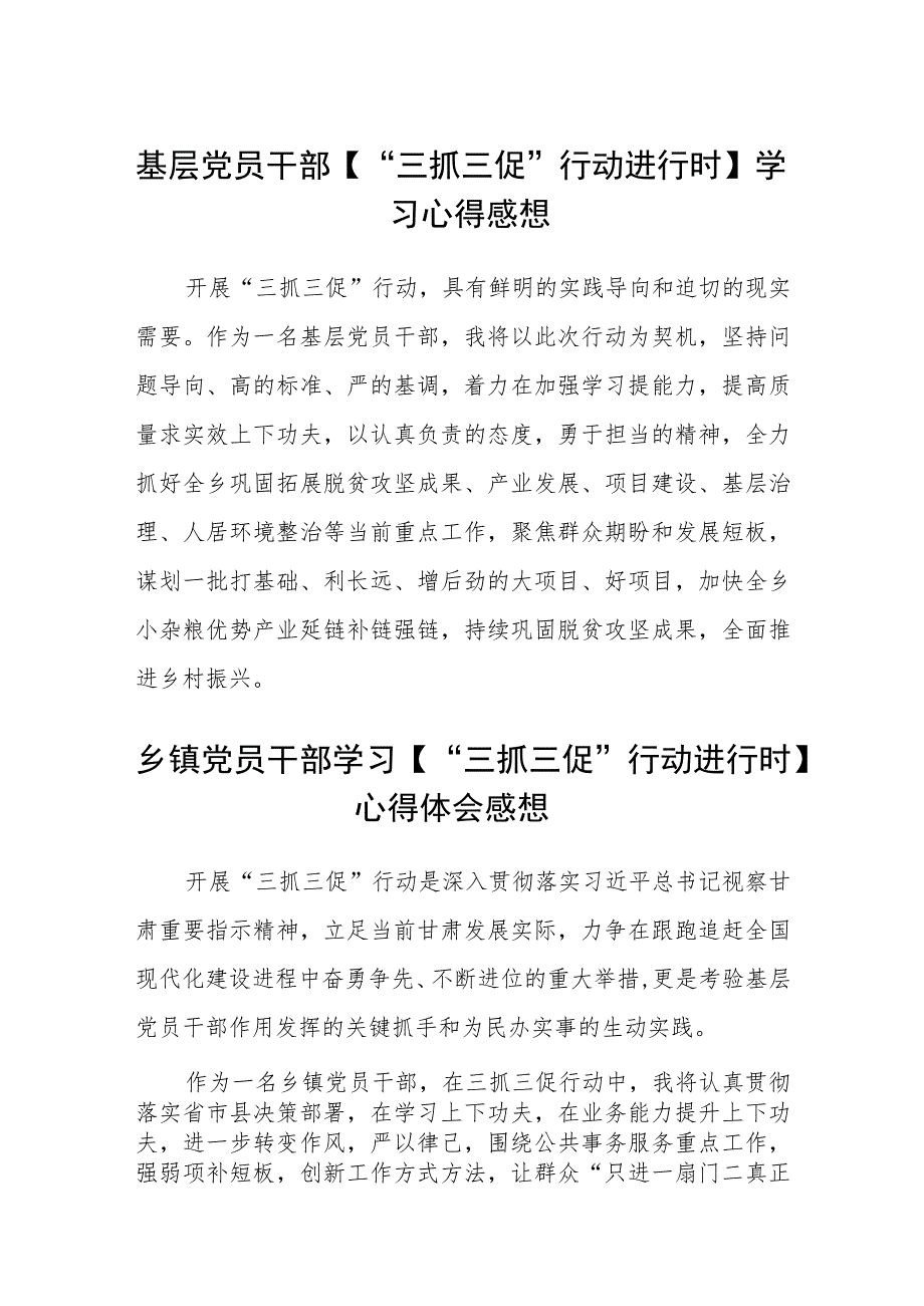 基层党员干部【“三抓三促”行动进行时】学习心得感想3篇_第1页