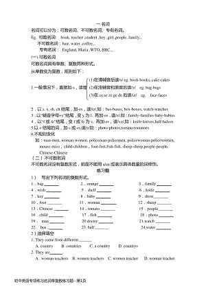 初中英语专项练习名词单复数练习题