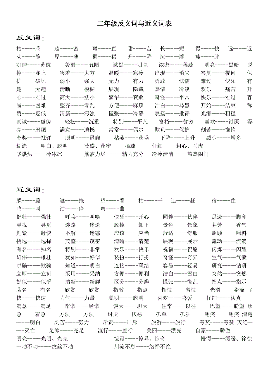 二年级上反义词_第1页