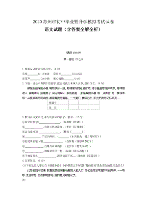 江苏苏州2020中考语文模拟考试卷(含答案)
