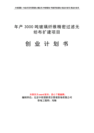 年产3000吨玻璃纤维精密过滤无纺布扩建项目创业计划书写作模板