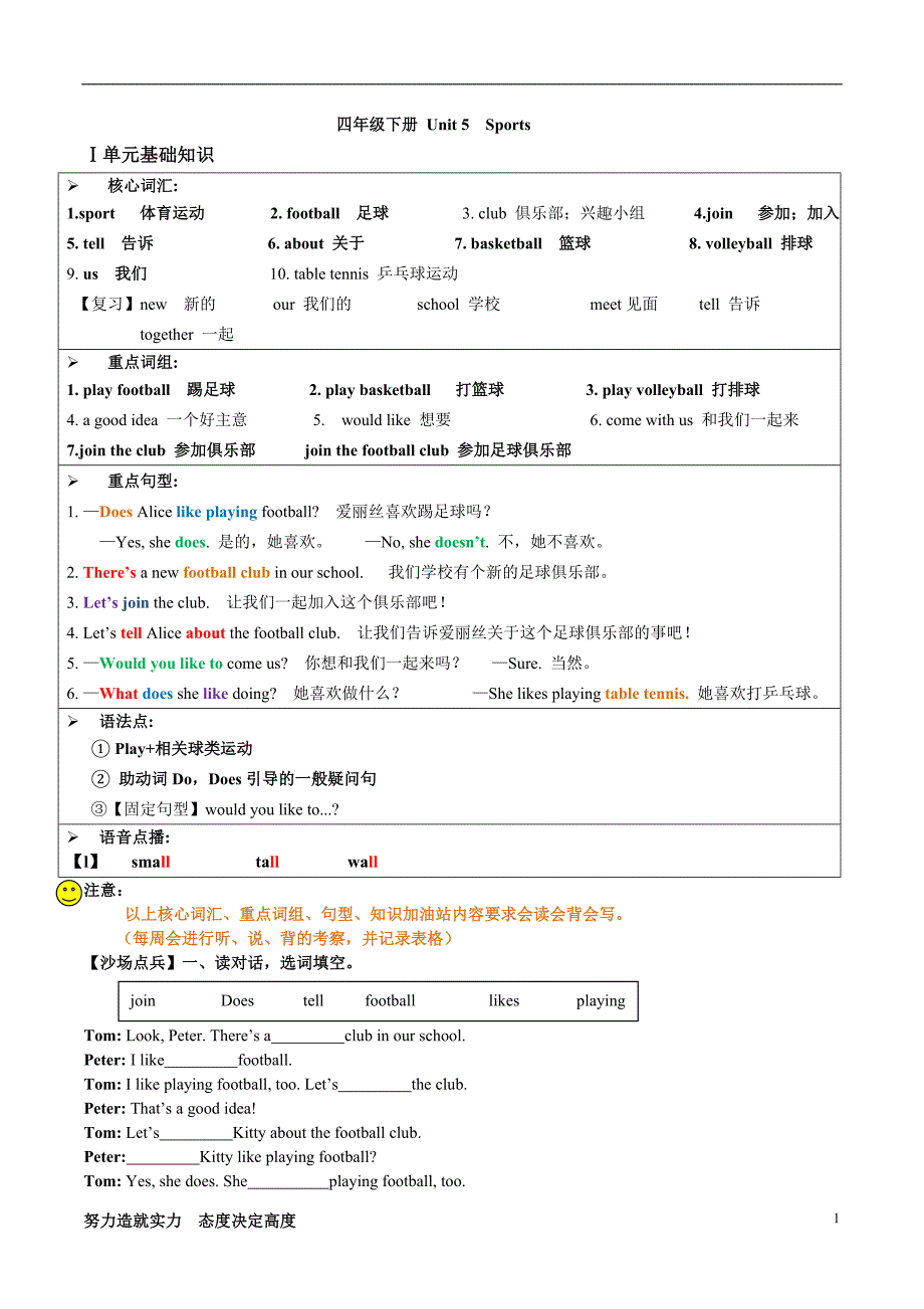 深圳小學(xué)英語(yǔ)4下知識(shí)點(diǎn)總結(jié)及練習(xí)unit5_第1頁(yè)