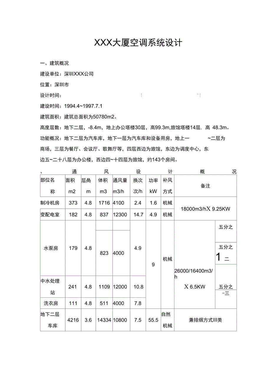 深圳某大廈空調(diào)系統(tǒng)設(shè)計_第1頁