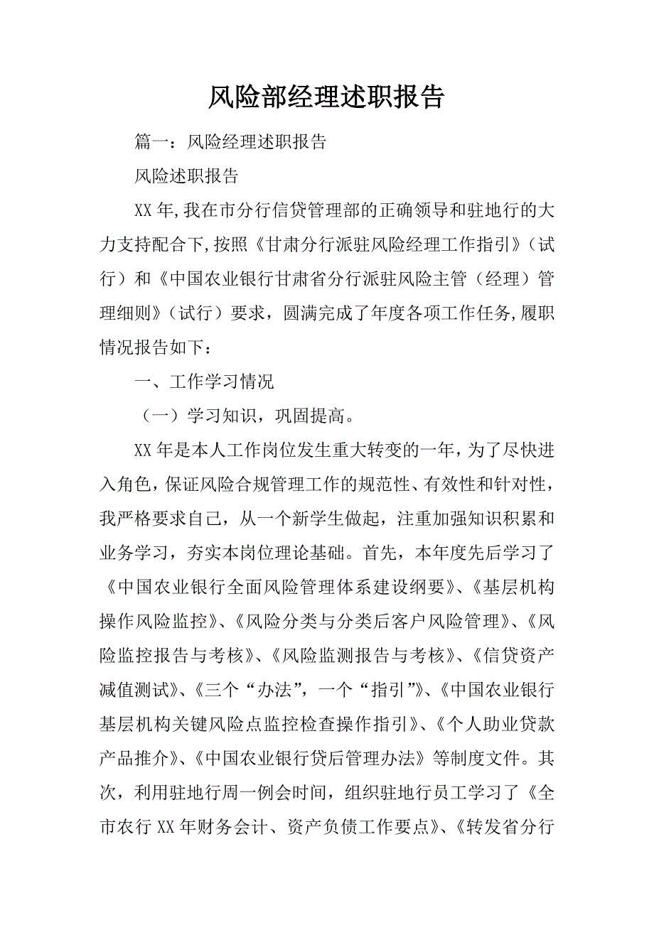 风险部经理述职报告_第1页