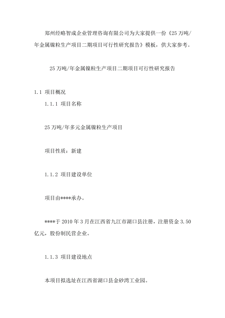 金属镍粒生产项目二期项目研究报告_第1页