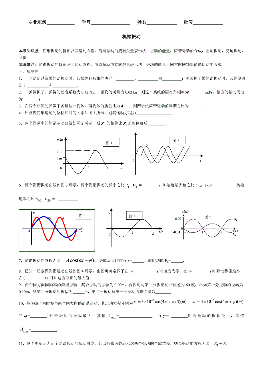 大学物理机械振动试题_第1页