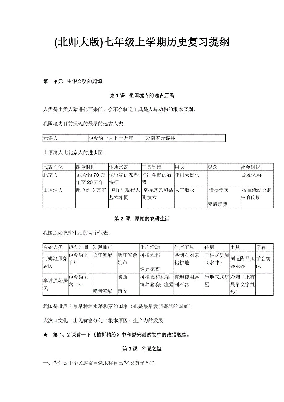 初中七年级上学期历史复习提纲_第1页