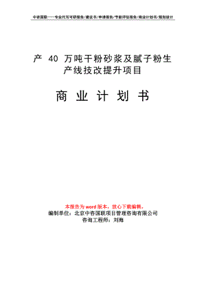 产 40 万吨干粉砂浆及腻子粉生产线技改提升项目商业计划书写作模板-融资