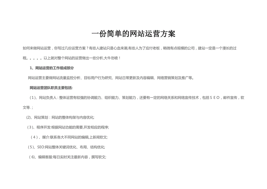 一份简单的SEO基础网站运营方案_第1页