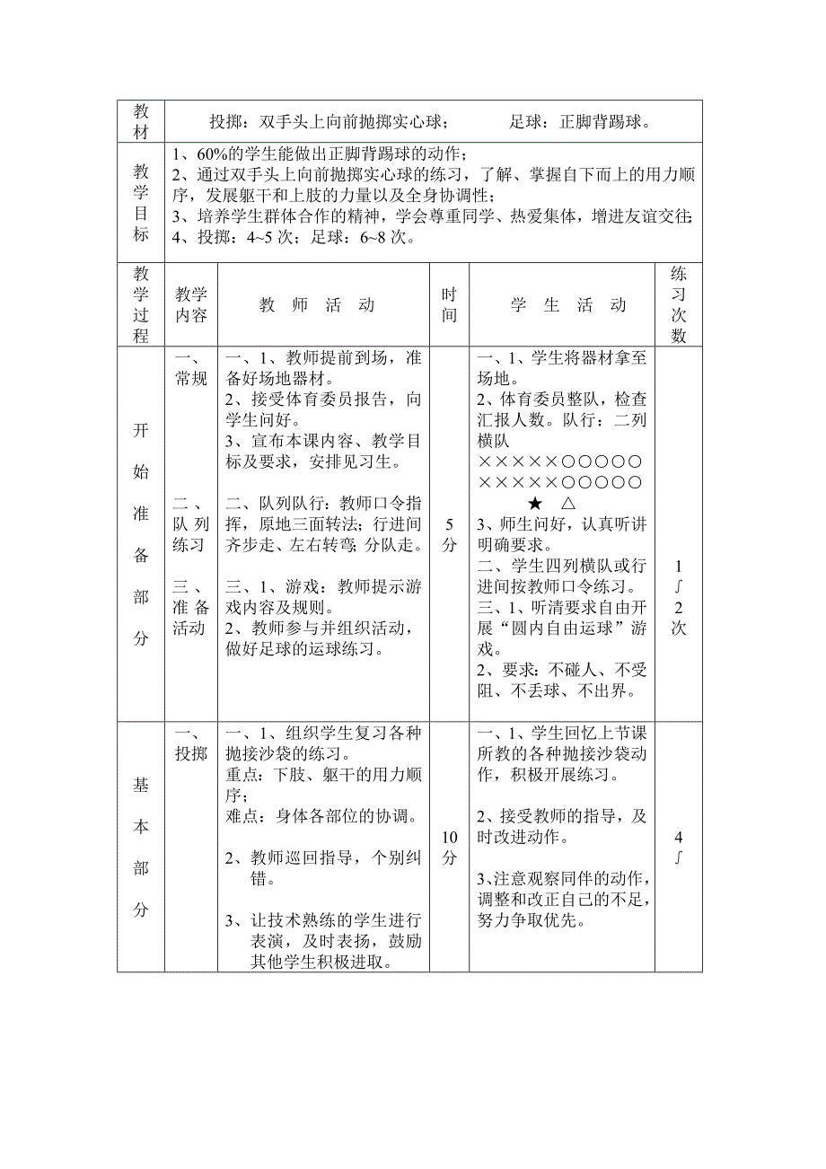 投掷：双手头上向前抛掷实心球；_第1页