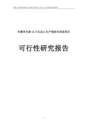 年屠宰生猪12头加工生产线技术改造项目可行性研究报告