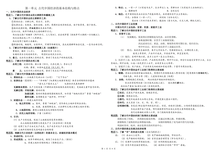 历史必修二背诵提纲【人教版】_第1页