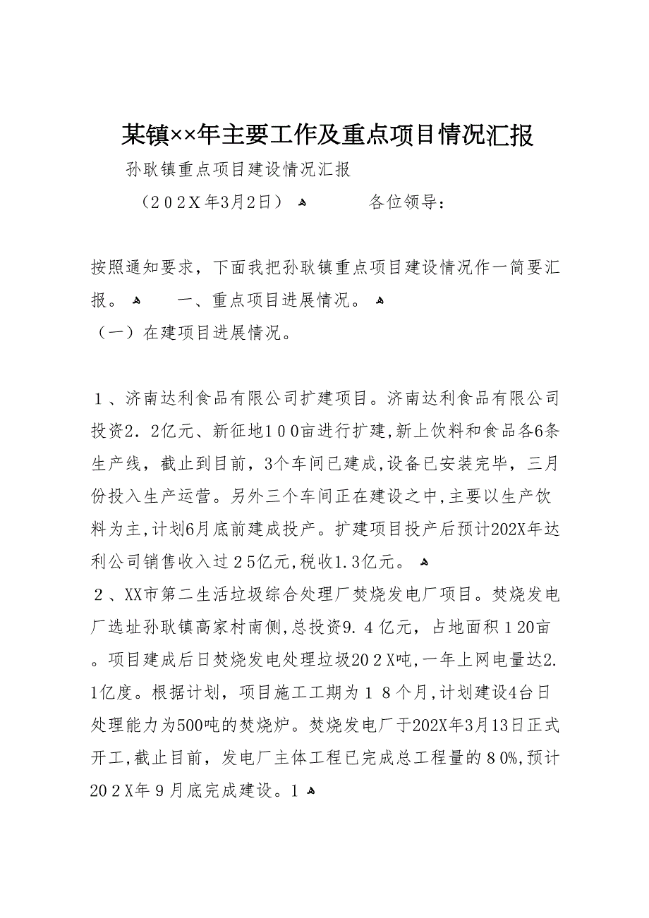 镇年主要工作及重点项目情况_第1页