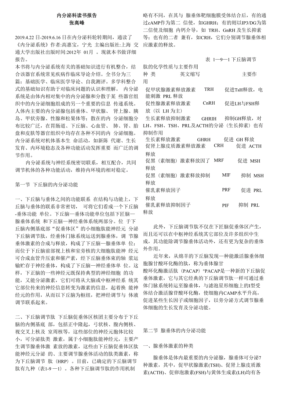 内分泌科笔记读书报告_第1页