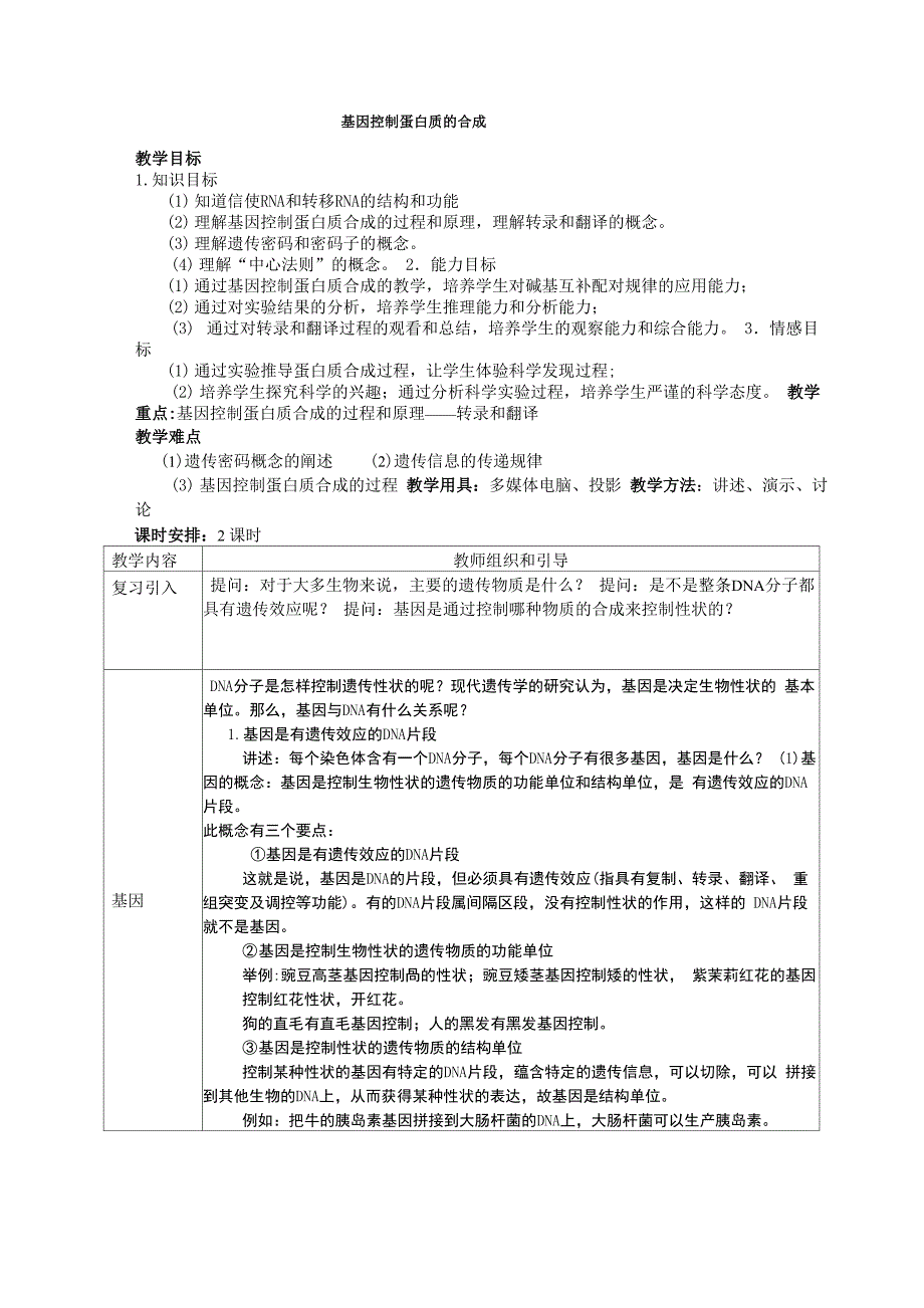 基因控制蛋白质的合成概要_第1页