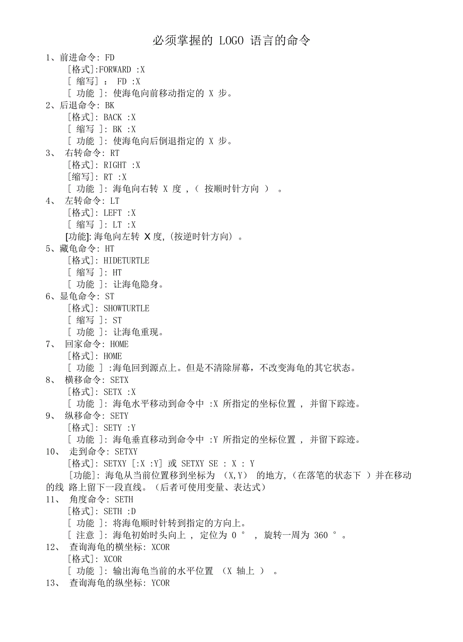 必须掌握的 LOGO语言命令_第1页