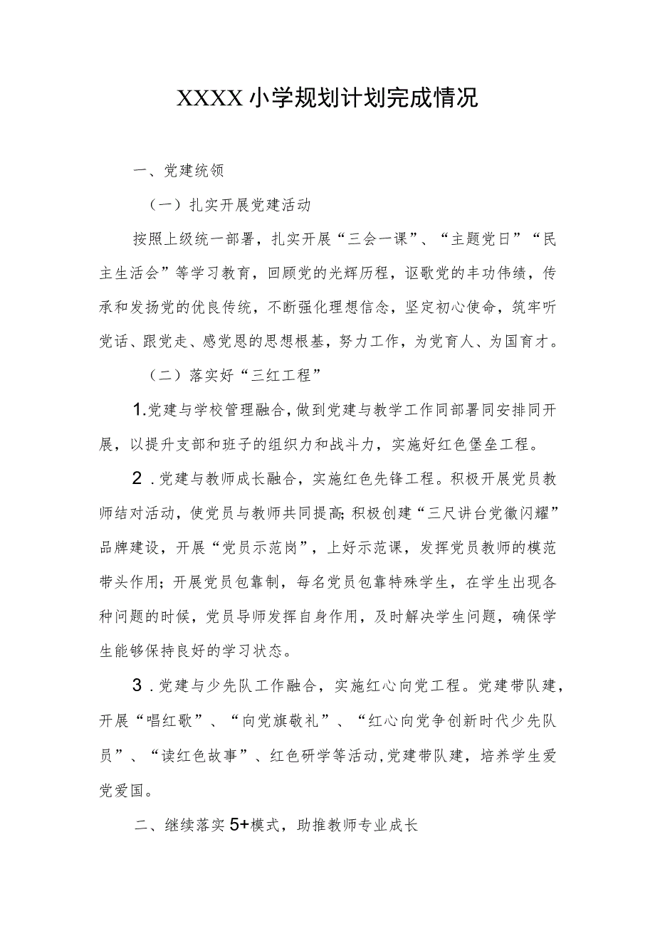 小学规划计划完成情况_第1页