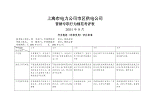 上海市电力公司市区供电公司营销专职行为规范考评表