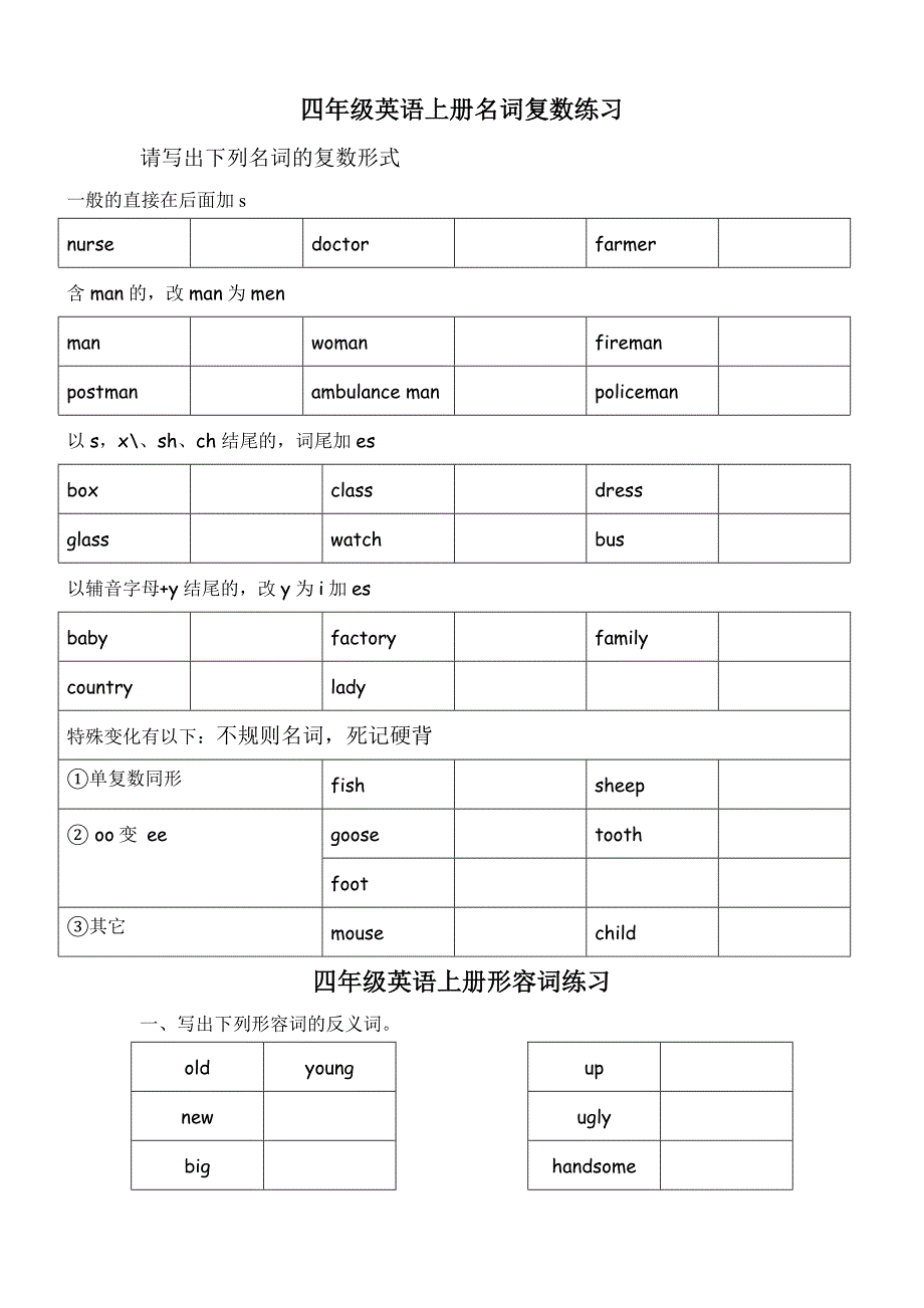 四年级英语上册复习练习(1)_第1页