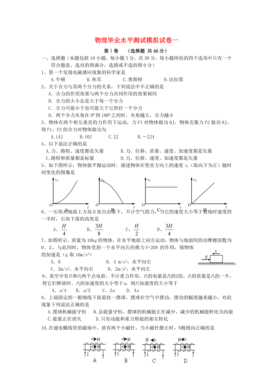 高考物理 毕业水平测试模拟试卷一_第1页