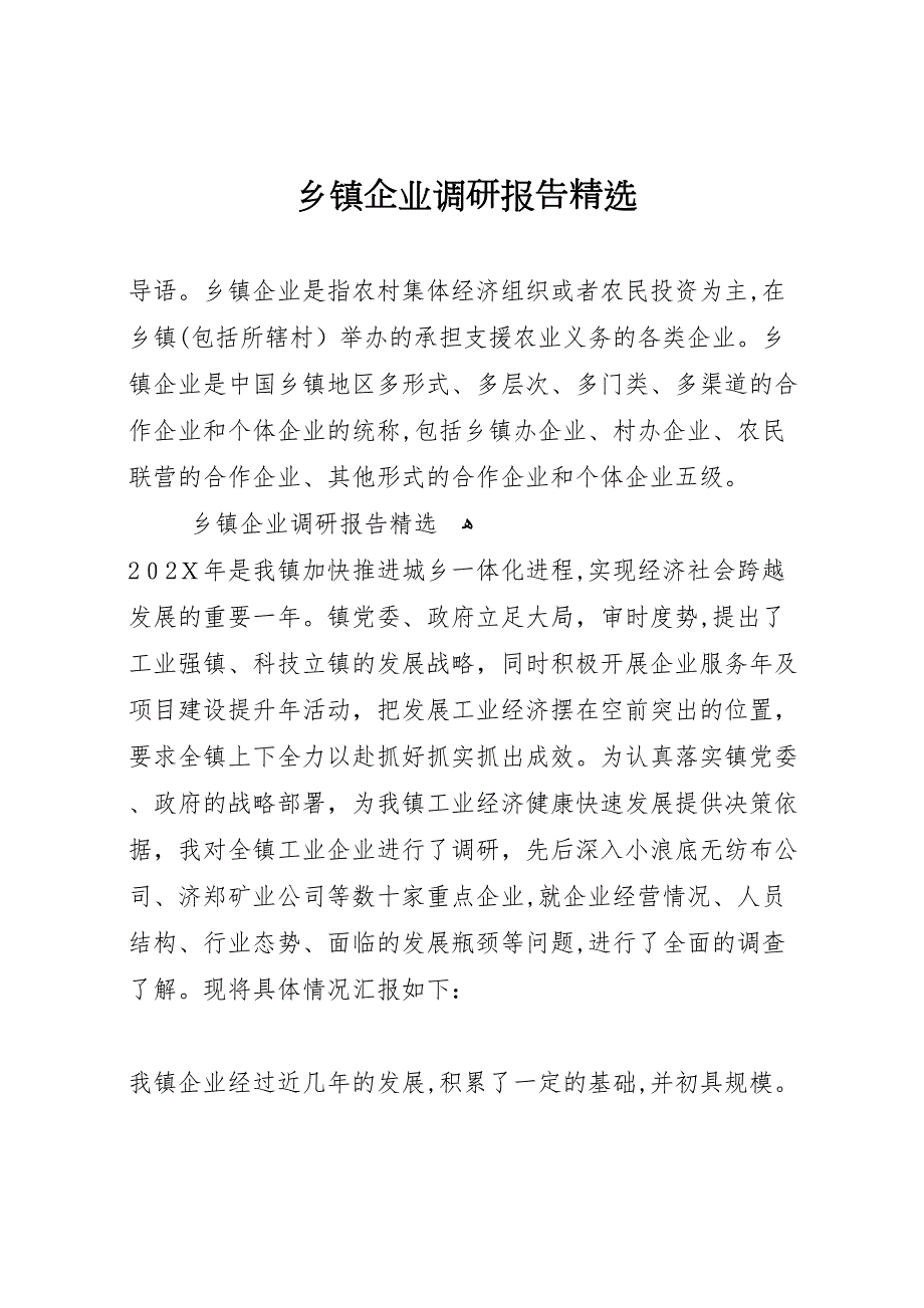 乡镇企业调研报告_第1页
