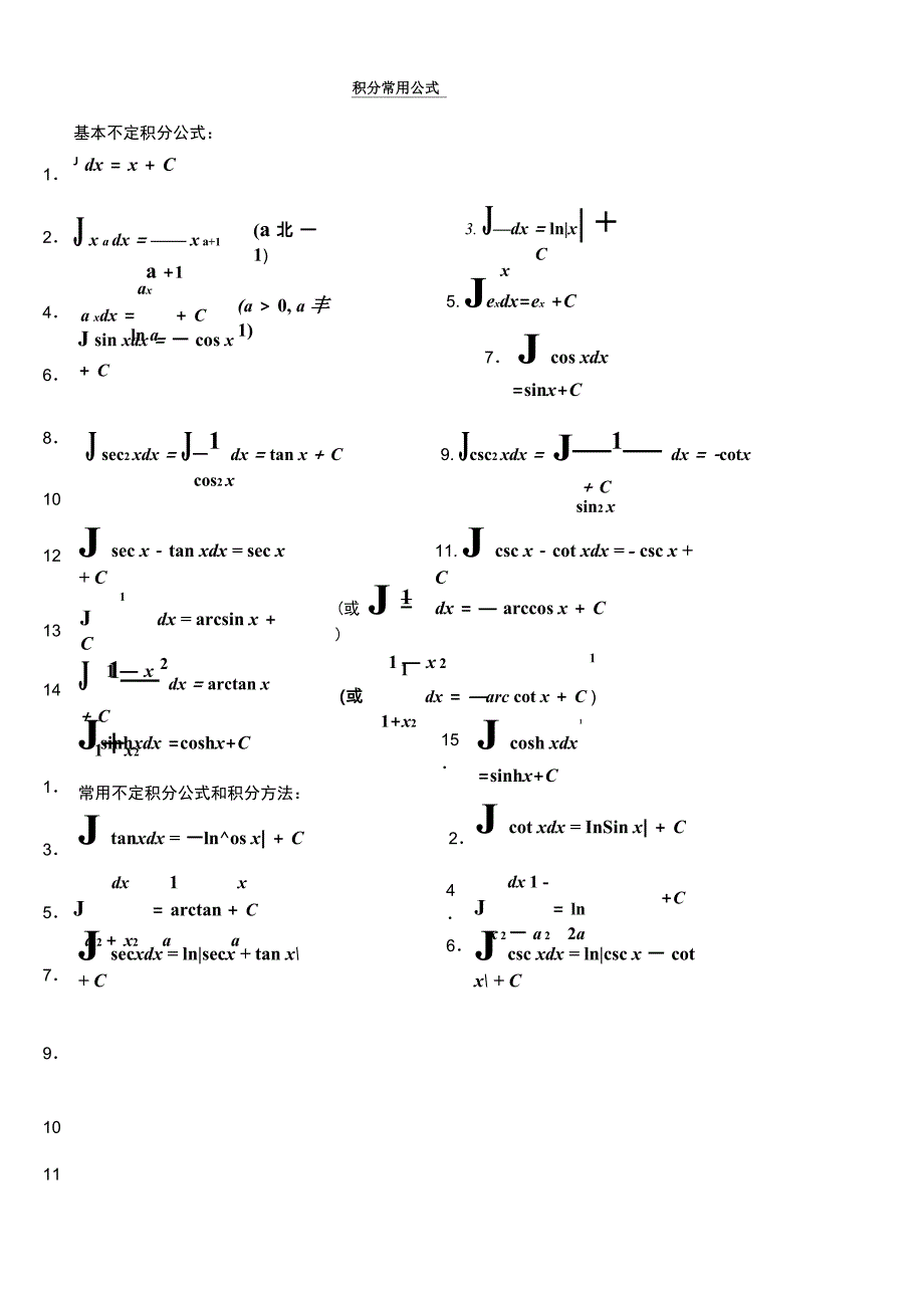 积分常用公式_第1页