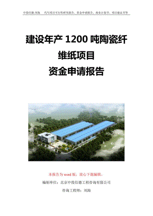 建设年产1200吨陶瓷纤维纸项目资金申请报告写作模板定制