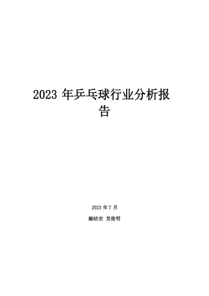 2023年乒乓球行业分析报告