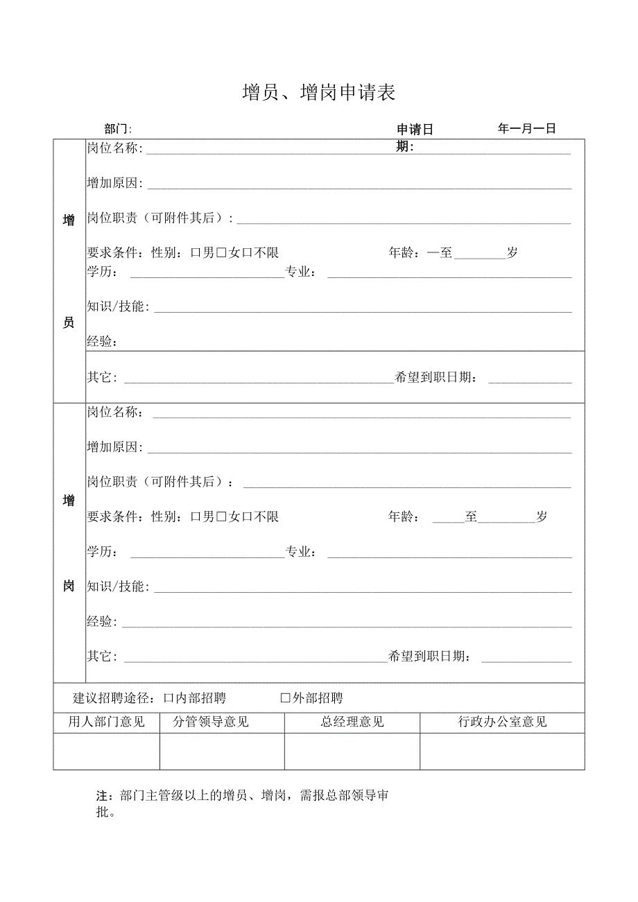 公司员工增员增岗申请表_第1页