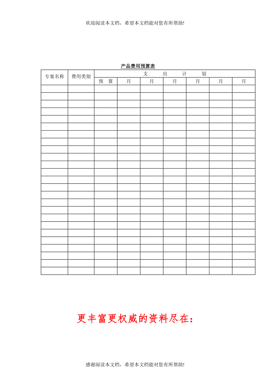 产品费用预算表DOC_第1页