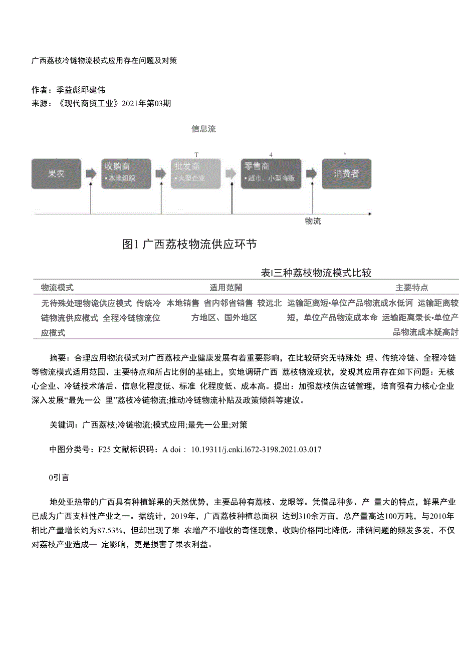广西荔枝冷链物流模式应用存在问题及对策_第1页