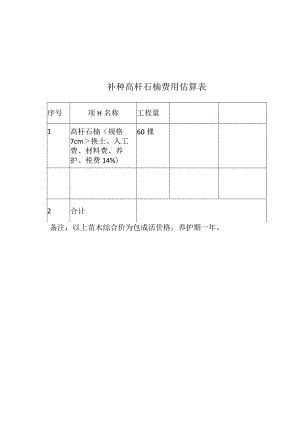 补种高杆石楠费用估算表