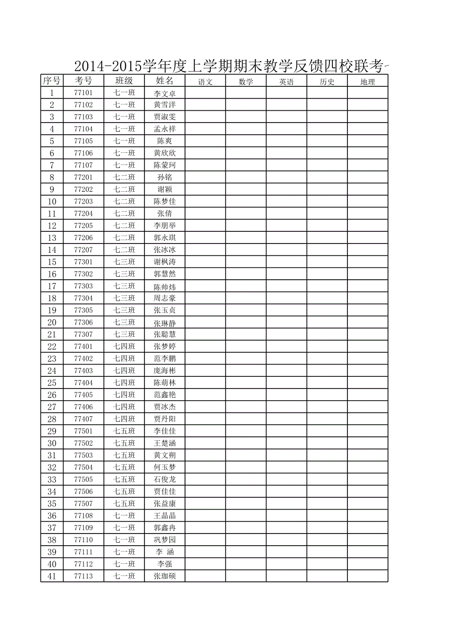 长葛七中期末考试学生考号_第1页