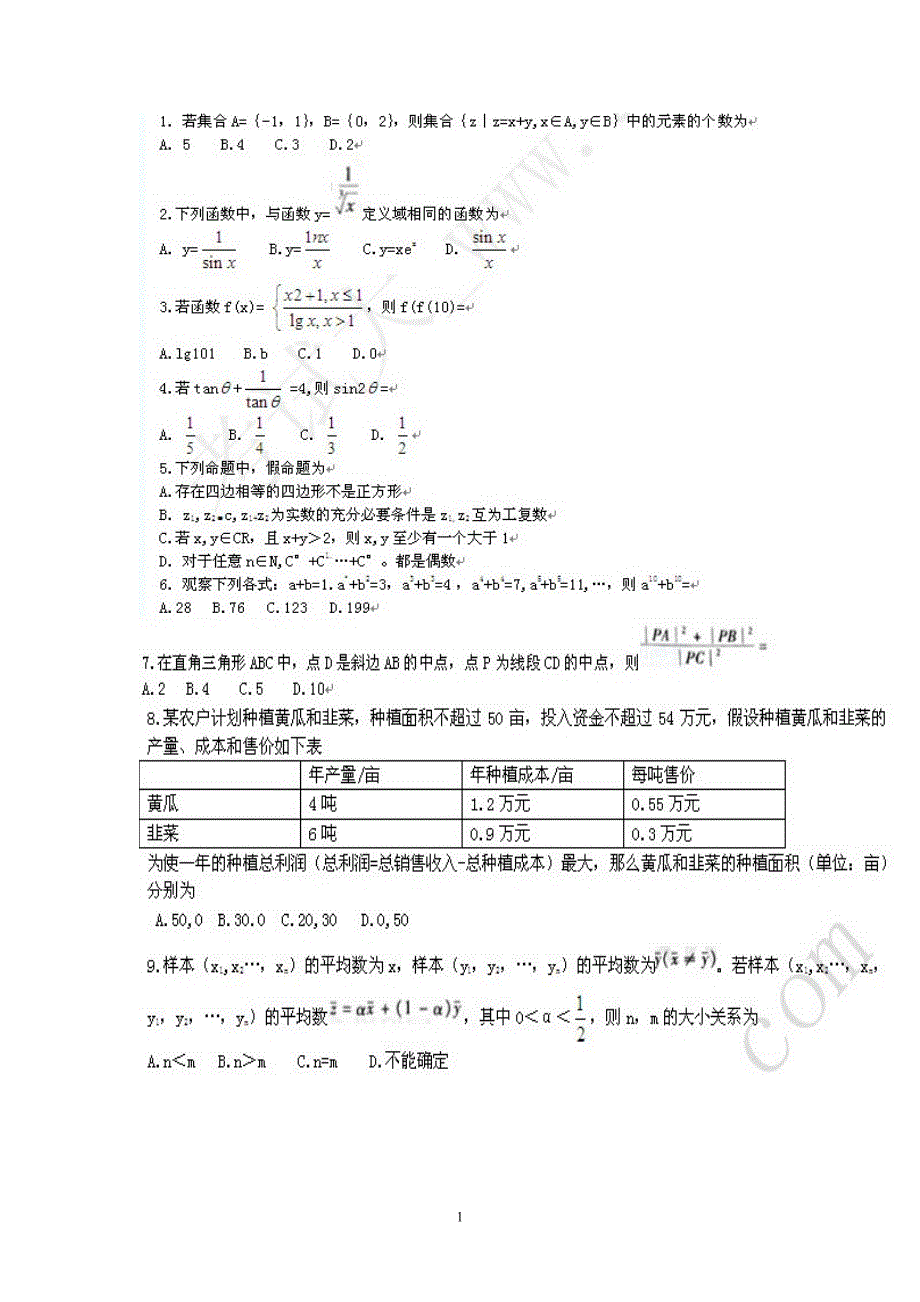 2012江西高考数学试卷_第1页